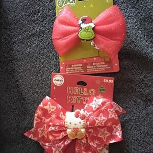 Claire’s Holiday Hair Bow Set –‎ Grinch & Hello Kitty – New on Card